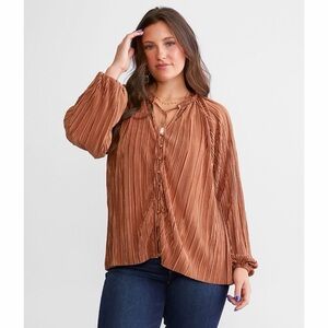 DAYTIP NWT Copper Satin Pleated Button Down Blouse XS